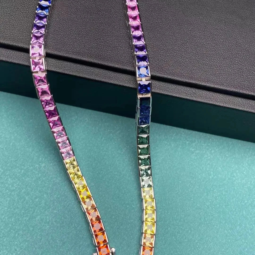 Rainbow Sapphire Bracelets. 4x4mm -  Square Lab Created Sapphire.