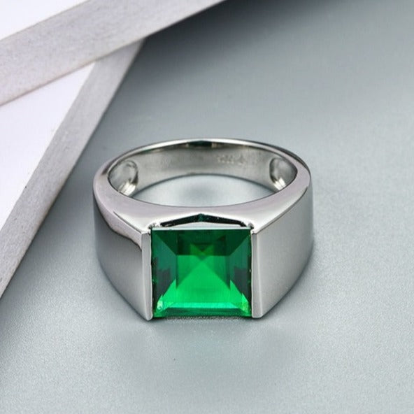Luxury Emerald Men's Rings. 4.80 Carat Lab-Grown Emerald.