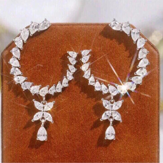 Real Diamond Drop Earrings - 2.90ct Luxury Design.