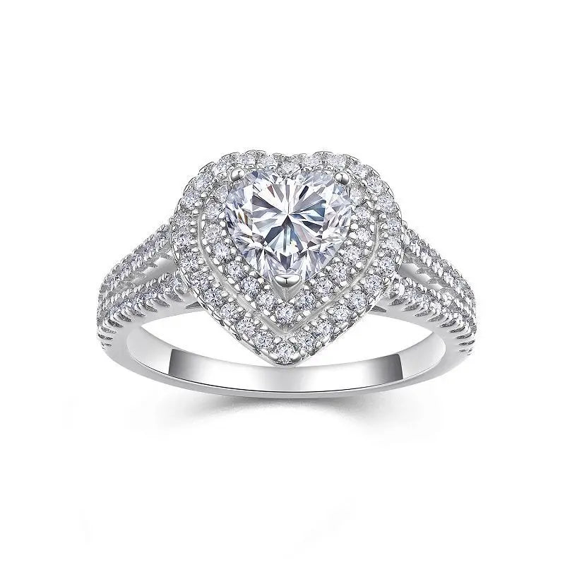 Heart Cut Moissanite Halo Engagement Ring Front View