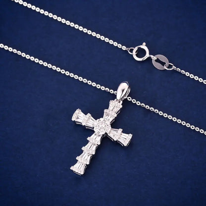 Natural Diamond Cross Necklace. 0.60 Carat. Diamond Jewelry. 18K Gold.