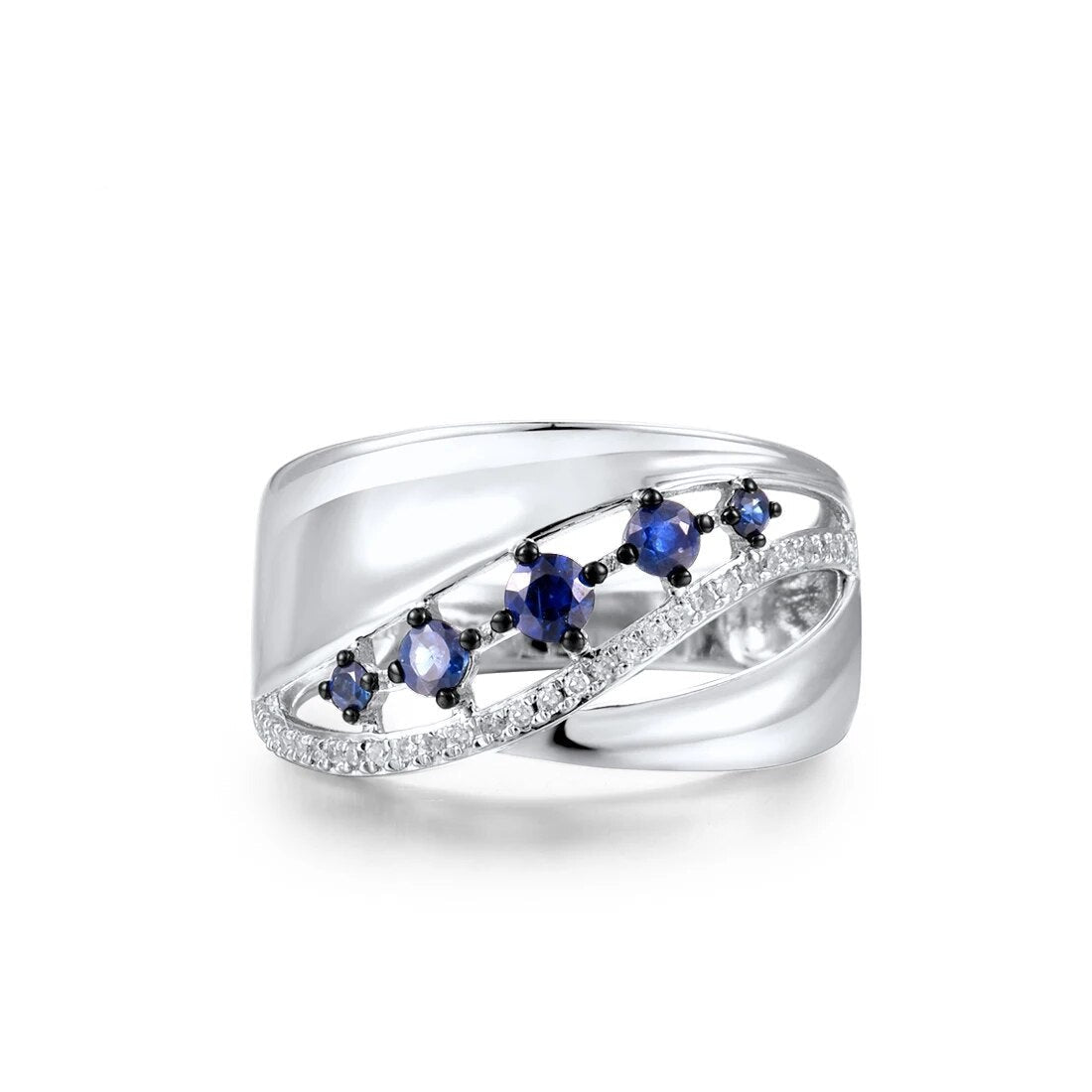 Sapphire and Diamond Elegant Rings. 14K White Gold.