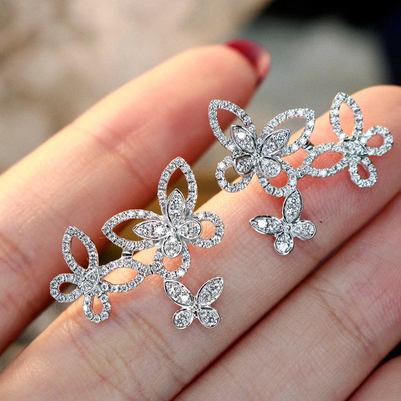 Big Butterfly Stud Earrings - 1.0ct Real Diamonds.