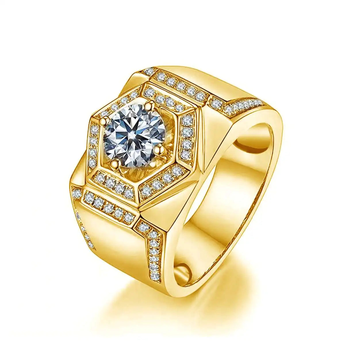 Moissanite Rings For Men. 1.0 Carat. D VVS1. 18K Gold Plated Silver.