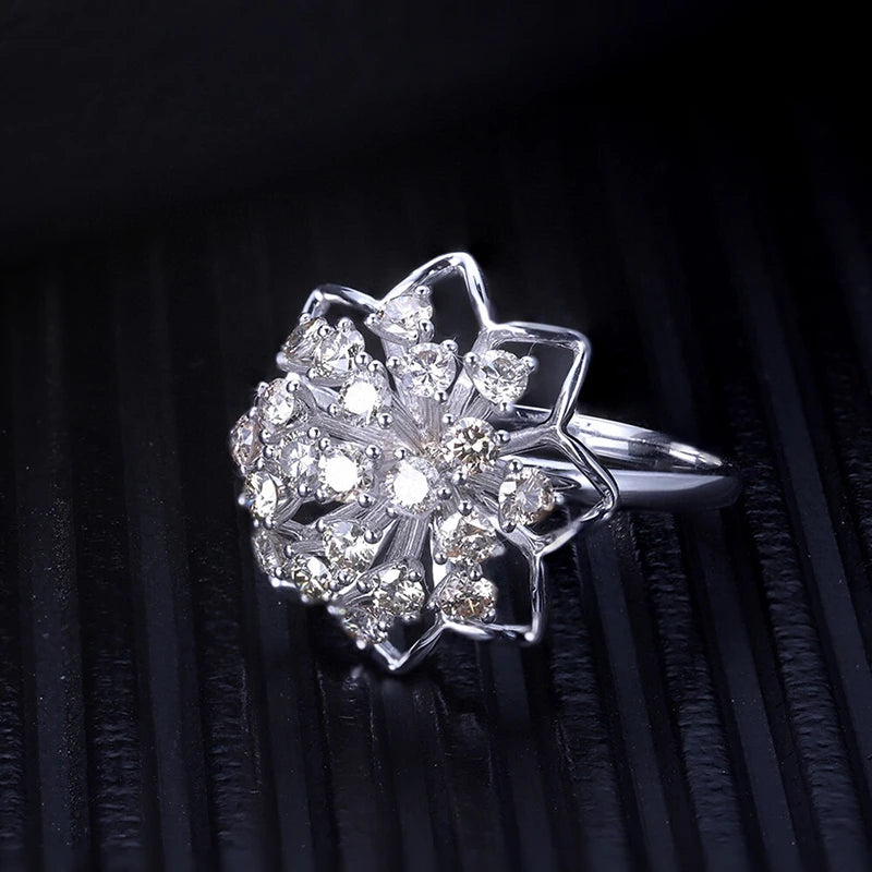 Luxury 1.10ct Real Diamond Flower Ring for Women.