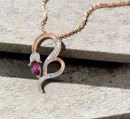 Heart Shape. Ruby, Rhodolite, Diamond Pendant.