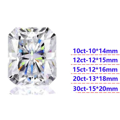 Radiant cut diamond with size and clarity details on a white background