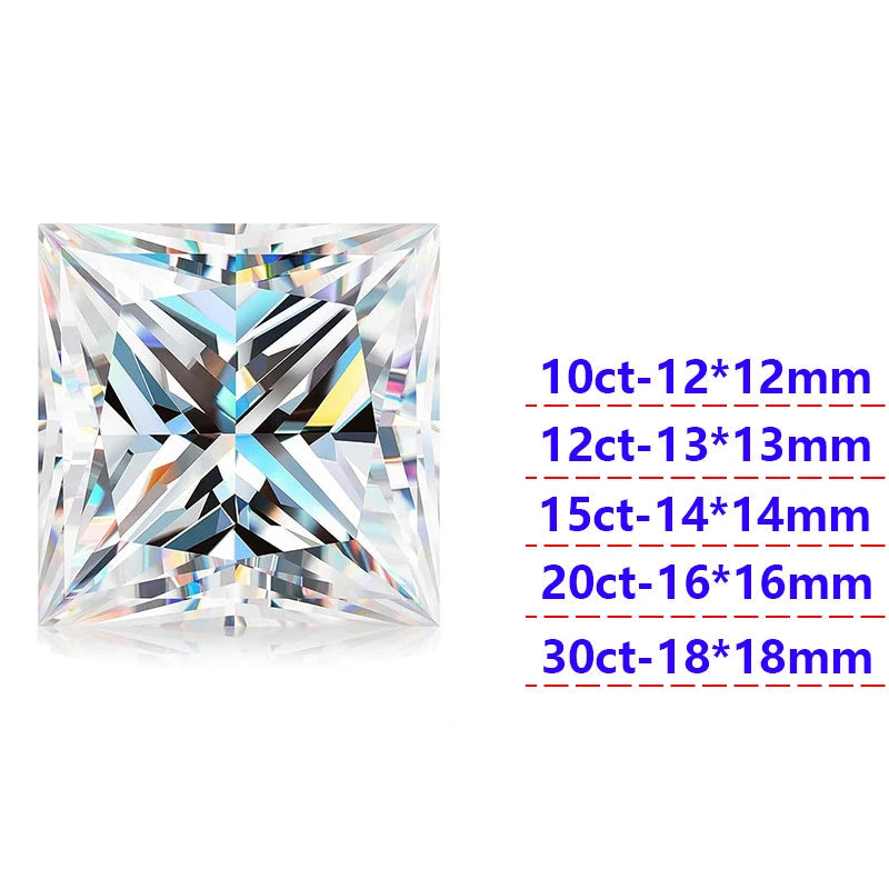 Princess cut diamond with size and clarity details on a white background