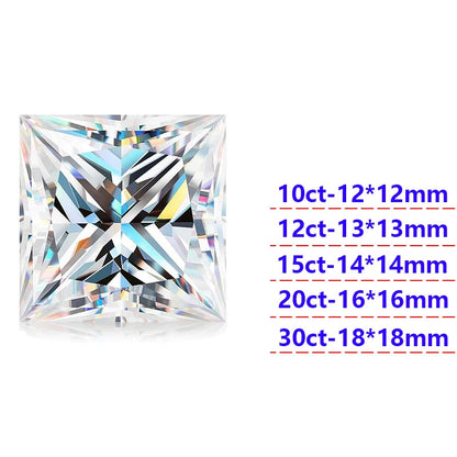 Princess cut diamond with size and clarity details on a white background