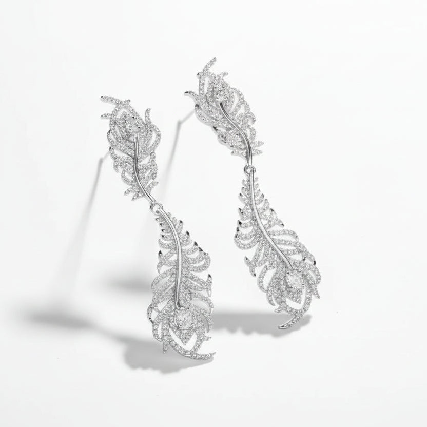 Leaf Design Moissanite Dangle Earrings in Sterling Silver