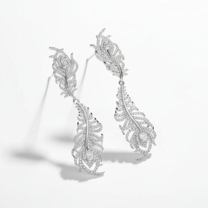 Leaf Design Moissanite Dangle Earrings in Sterling Silver