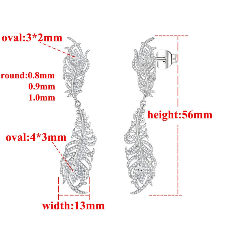 Leaf Design Moissanite Dangle Earrings in Sterling Silver moissanite sizes