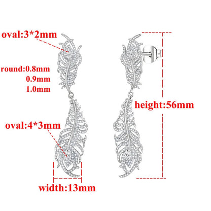 Leaf Design Moissanite Dangle Earrings in Sterling Silver moissanite sizes