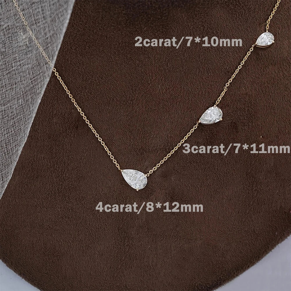 Luxury 3-Stone Pear Cut Moissanite Necklace for Women.