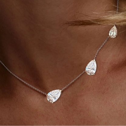 Luxury 3-Stone Waterdrop Moissanite Necklace for Women. Best necklace