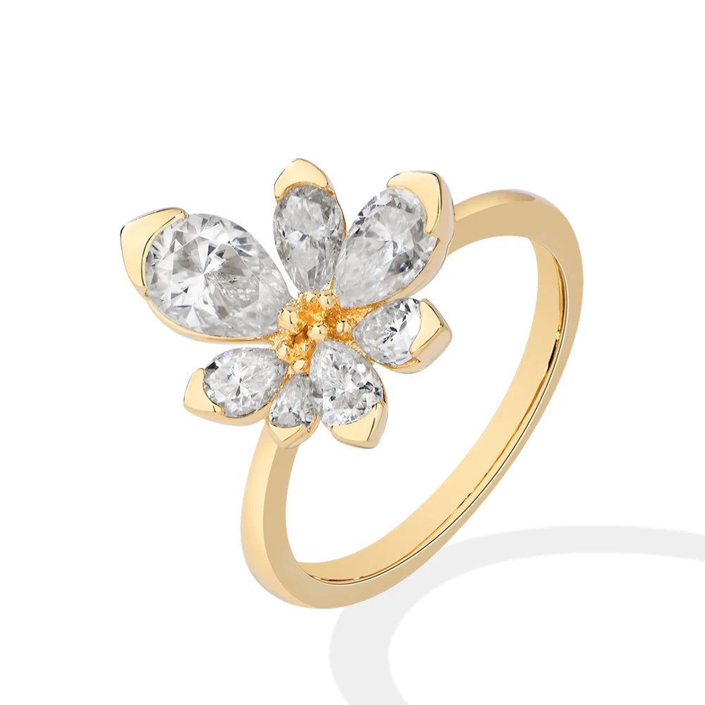 Luxury Flower Ring with Pear Moissanites