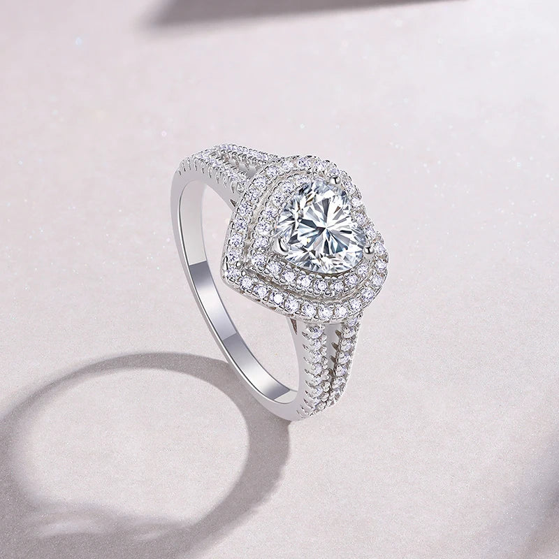Luxury Heart Moissanite Engagement Ring Side Profile