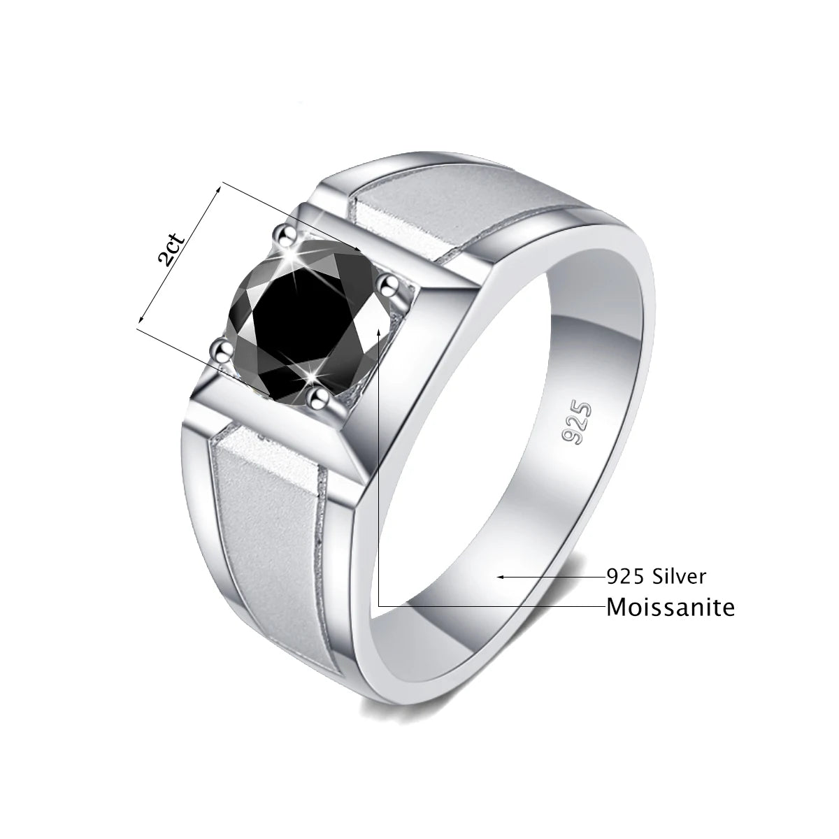 Men’s Black Moissanite Ring – 2-Carat Luxury