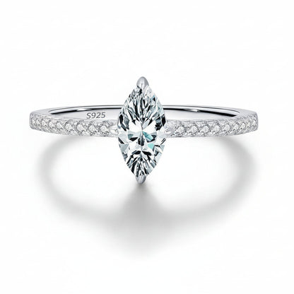 Silver ring with diamond on a white background