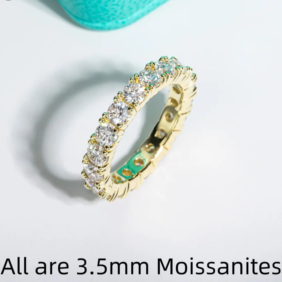 Moissanite Eternity Band Ring 3.5mm 14K Yellow Gold Plated Silver