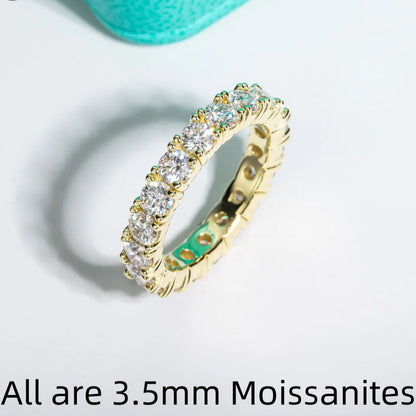 Moissanite Eternity Band Ring 3.5mm 14K Yellow Gold Plated Silver