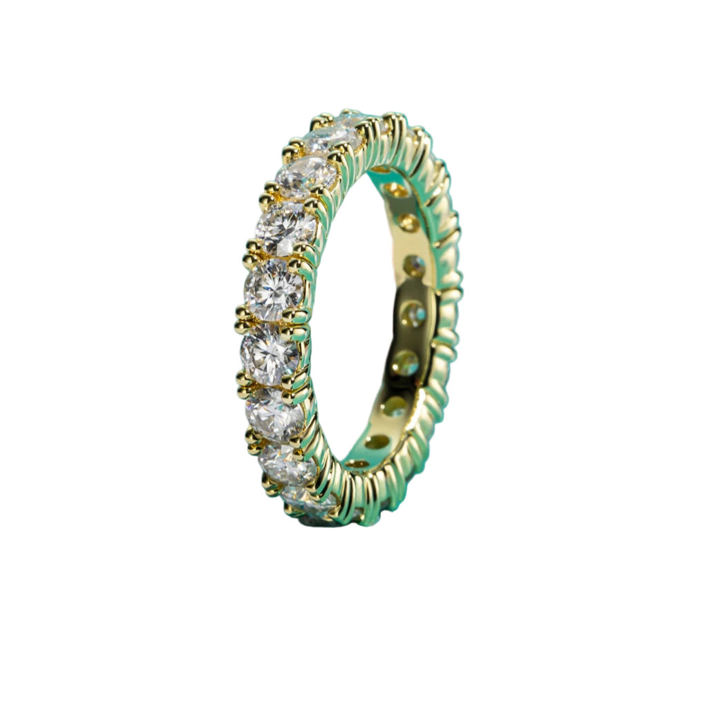 Moissanite Eternity Band Ring 3.5mm 14K Yellow Gold Plated Silver