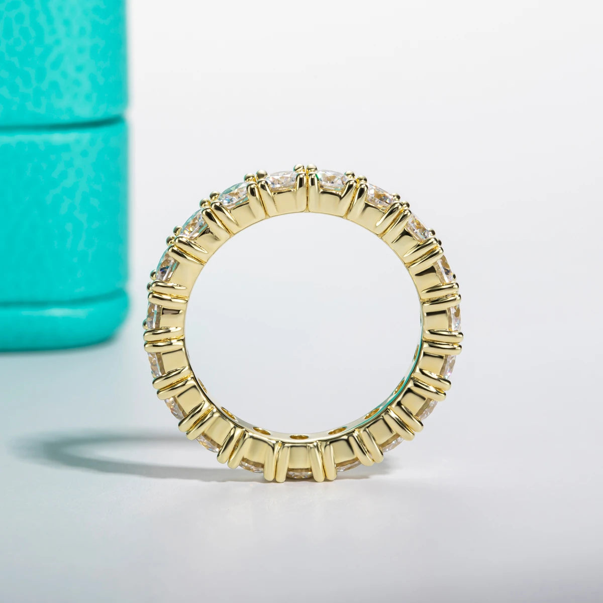 Luxury Moissanite Eternity Band Ring 3.5mm 14K Yellow Gold Plated Silver