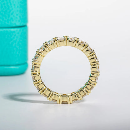 Luxury Moissanite Eternity Band Ring 3.5mm 14K Yellow Gold Plated Silver
