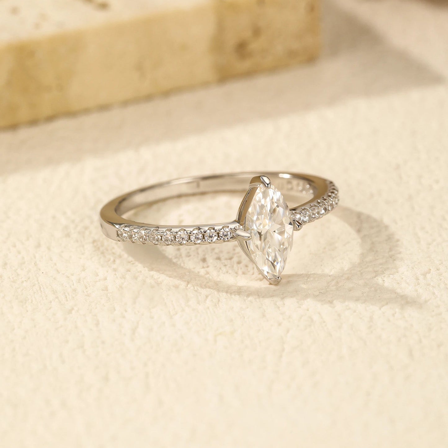 Moissanite Sparkling Ring  0.5 Carat Marquise cut 925 Sterling Silver Gold Plated.