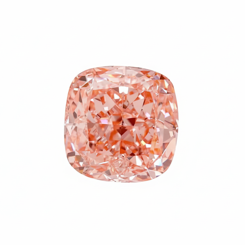 Pink diamond with IGI certificate on a gray background