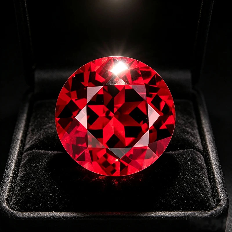 Premium lab-grown pigeon blood ruby loose stone with brilliant round facets