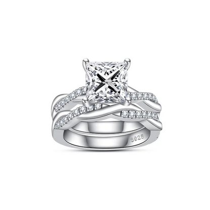 Princess Cut D Color Moissanite Engagement Ring Set 3.0 Carat. 