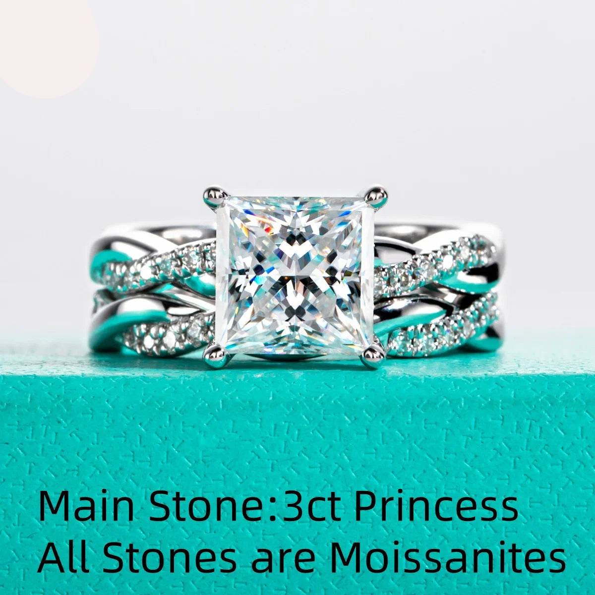Princess Cut D Color Moissanite Engagement Ring Set 3.0 Carat. All moissanite 
