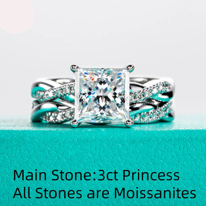 Princess Cut D Color Moissanite Engagement Ring Set 3.0 Carat. All moissanite 