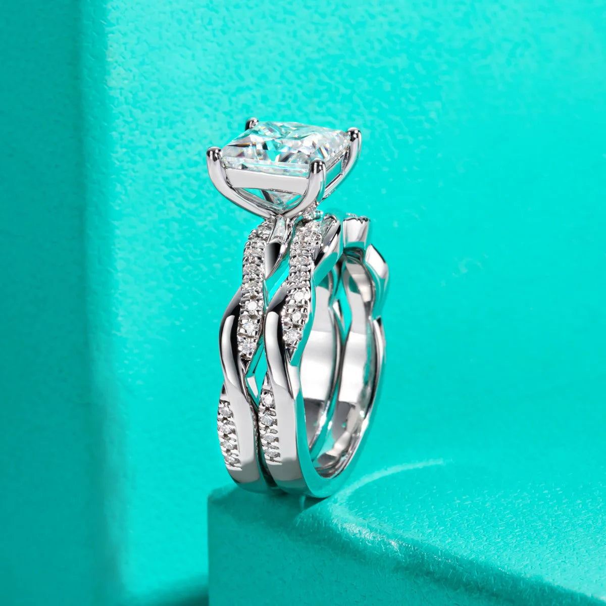 Princess Cut D Color Moissanite Engagement Ring Set 3.0 Carat. Moissanite jewelry 