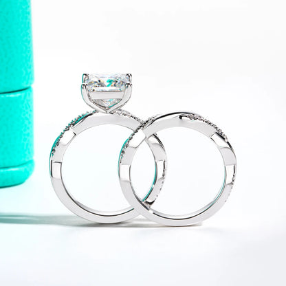 Princess Cut D Color Moissanite Engagement Ring Set 3.0 Carat.