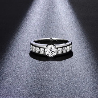 Round cut moissanite men's ring with side stones