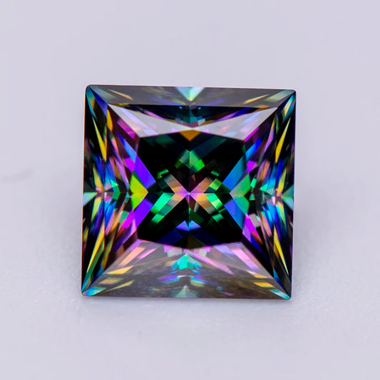 Moissanite Gemstone. Rainbow Color. Princess Cut. 1.0 To 5.0 Carat.