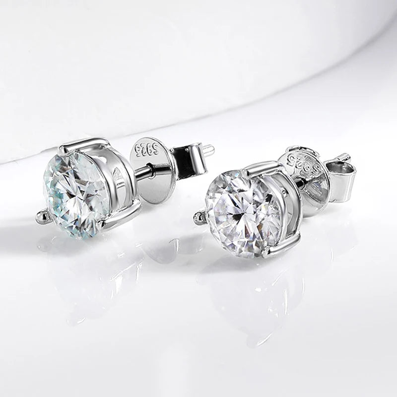 Moissanite Earrings. 2.0 To 6.0 Carat. Platinum-Plated Silver.