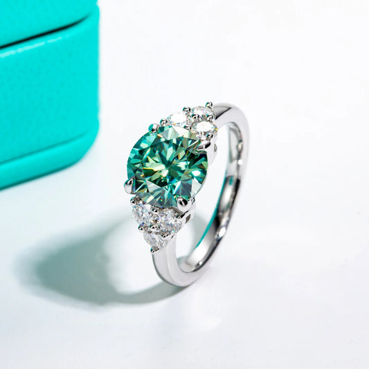 Blue Green Color Moissanite Engagement Ring. 3.0 Carat.
