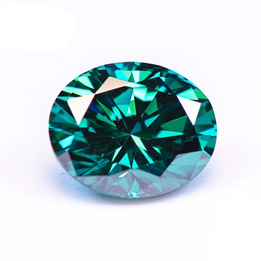 Loose Moissanite Stone. Emerald Green Color. Oval Cut. 1.0 To 5.0 Carat.