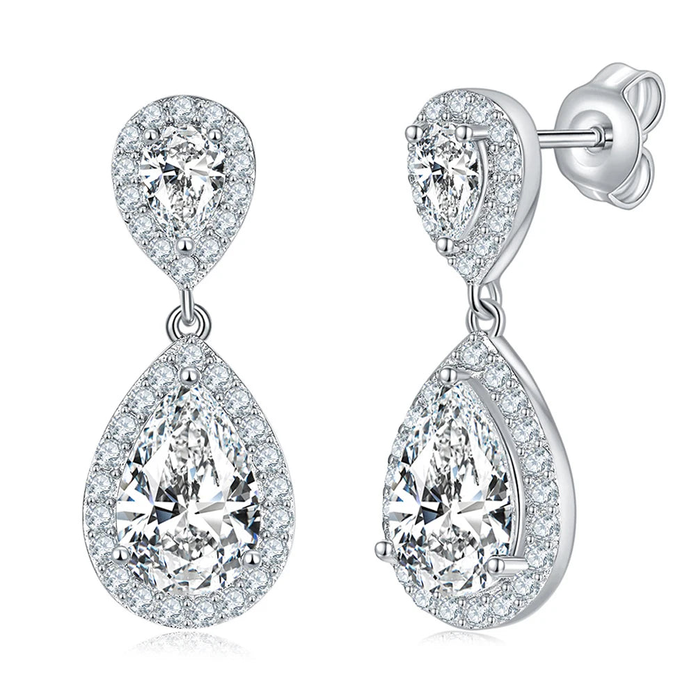 Women's D Color 4.17 Carat Moissanite Pear Cut Earrings