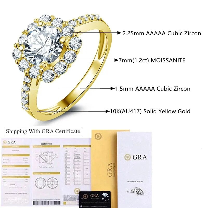 Luxury 1.20 Carat 10K Gold Engagement Rings. Genuine Moissanite.