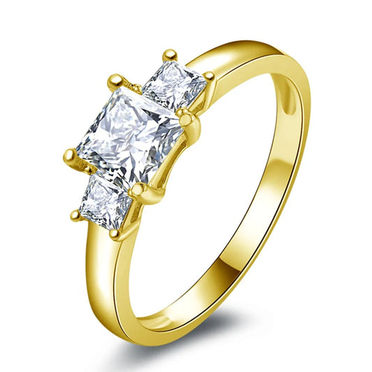 Luxury Gold Engagement Rings. Princess Cut. Genuine Moissanite.