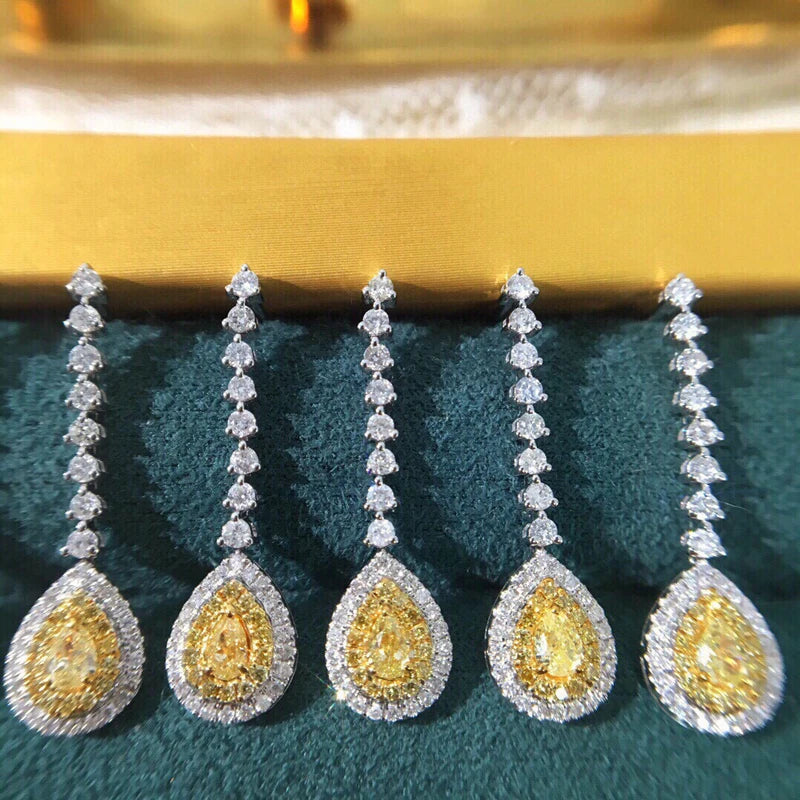 18K Gold Waterdrop Earrings with Yellow & White Diamonds.
