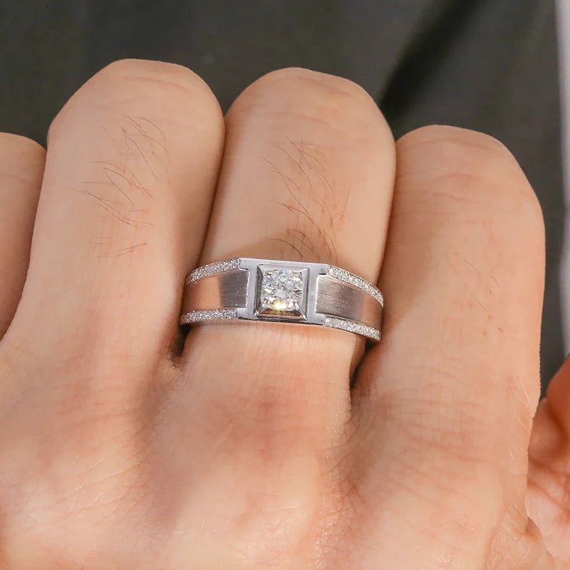 Men's Diamond Rings - 14K White Gold. Lab-Grown Diamond.