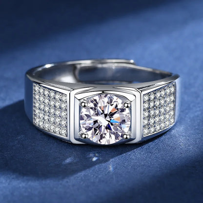 Bague élégante pour homme avec pierre précieuse moissanite de 1,0 carat. Taille ajustable.