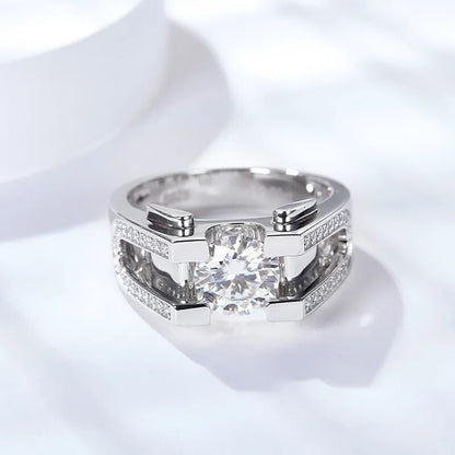 Moissanite Men Rings. 2.0 Carat Genuine Moissanite D VVS1.