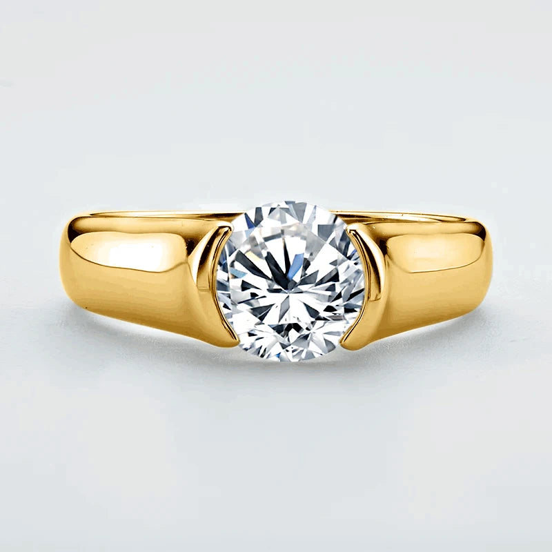 Moissanite Engagement Rings. 2.0 Carat. 18K Gold Plated Silver.