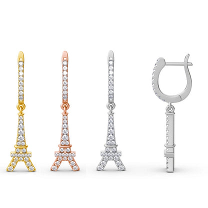 Eiffel Tower Shaped Moissanite Earrings. Total 1.0 Carat Genuine Moissanite.